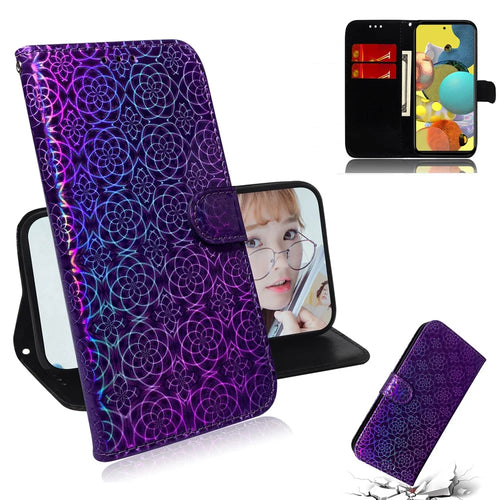 Flower Pattern Leather Stand Wallet Case for Samsung Galaxy A51 5G SM-A516 - Purple - 1