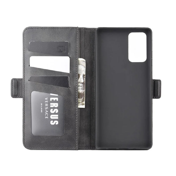 Magnet Adsorption Leather Wallet Stand Phone Case for Samsung Galaxy Note20 / Note20 5G - Black - 4