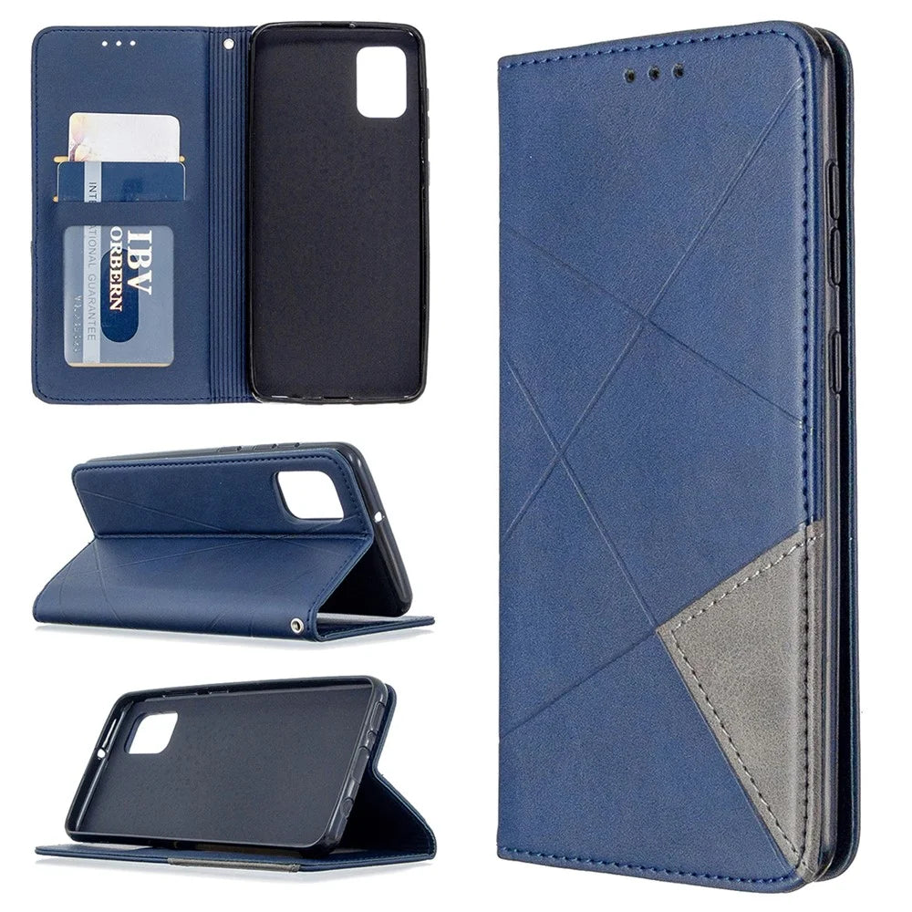 Geometric Pattern Auto-Absorbed Leather Cover for Samsung Galaxy A31 - Blue - 1