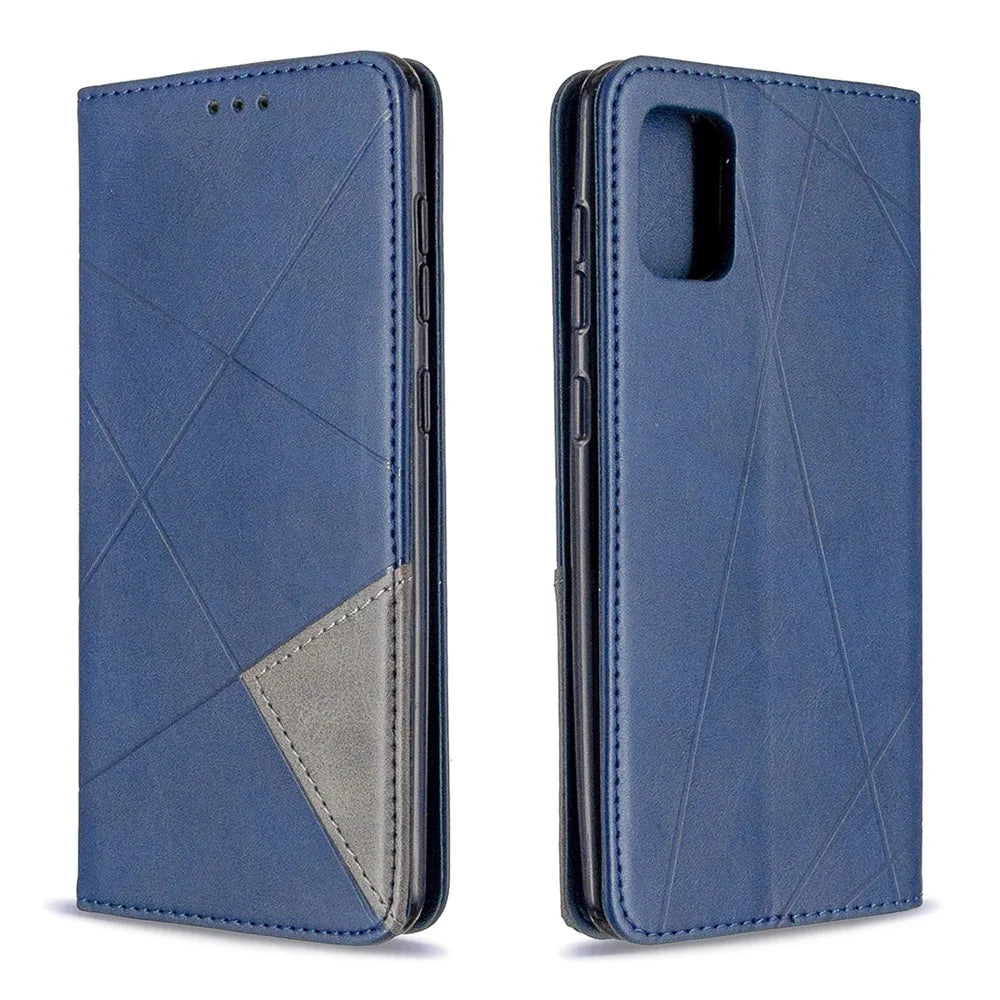 Geometric Pattern Auto-Absorbed Leather Cover for Samsung Galaxy A31 - Blue - 4