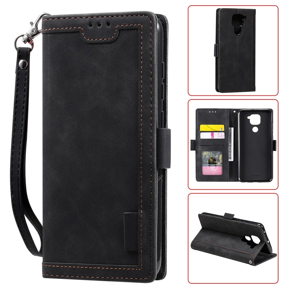 Vintage Splicing Style Cover Stand Leather Flip Shell for Samsung Galaxy A21s - Black - 1