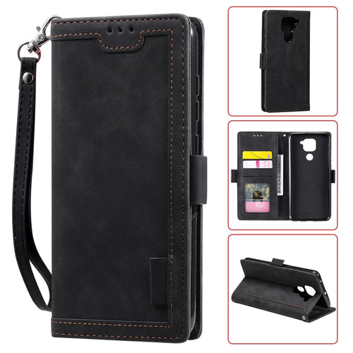 Vintage Splicing Style Cover Stand Leather Flip Shell for Samsung Galaxy A21s - Black - 1