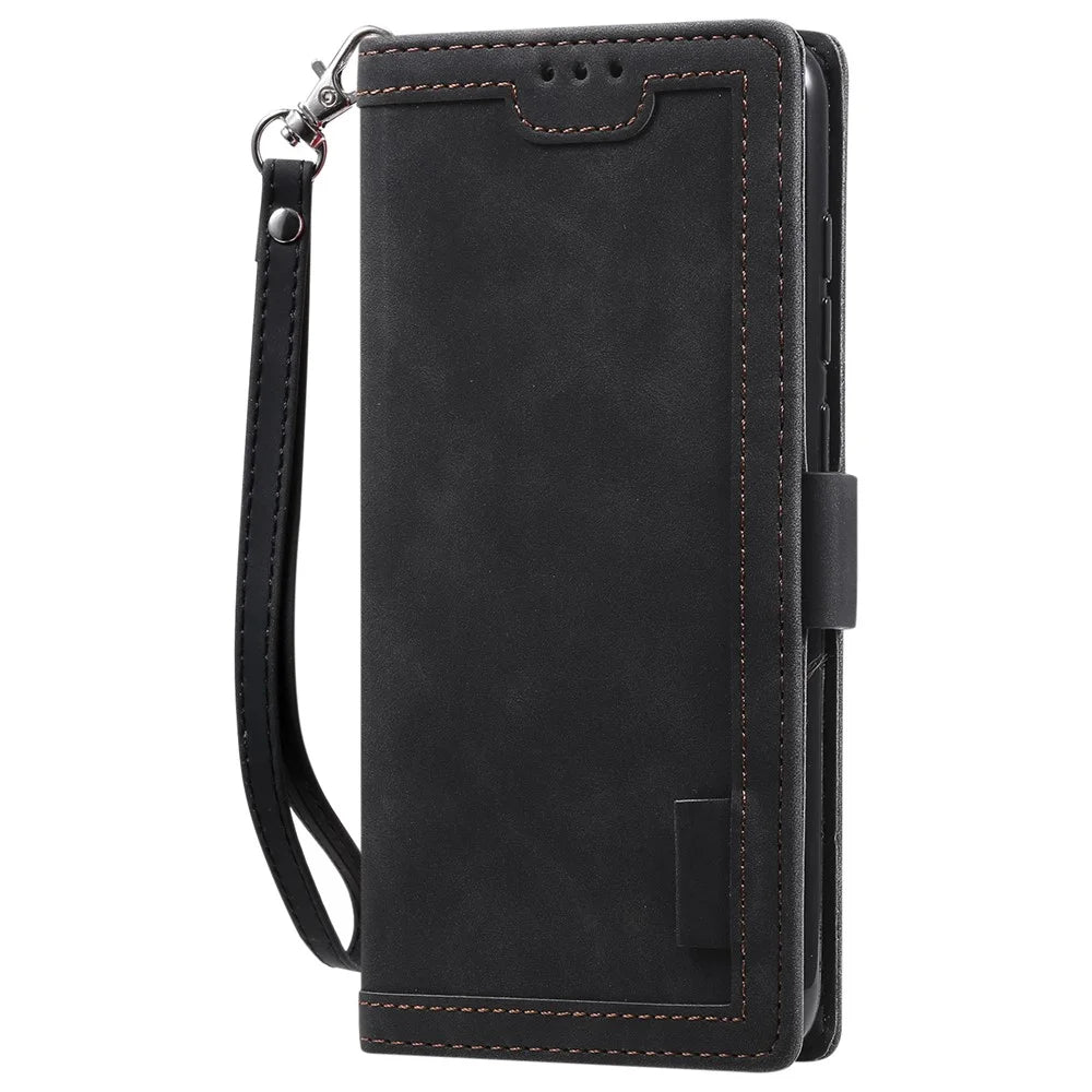 Vintage Splicing Style Cover Stand Leather Flip Shell for Samsung Galaxy A21s - Black - 2