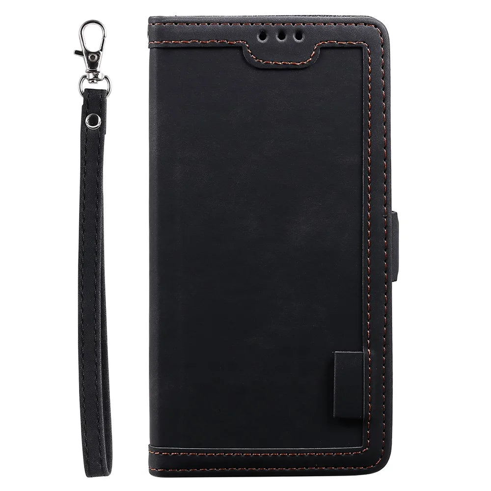 Vintage Splicing Style Cover Stand Leather Flip Shell for Samsung Galaxy A21s - Black - 3