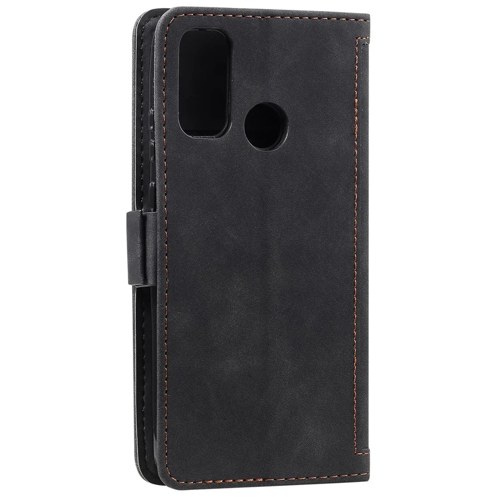 Vintage Splicing Style Cover Stand Leather Flip Shell for Samsung Galaxy A21s - Black - 4