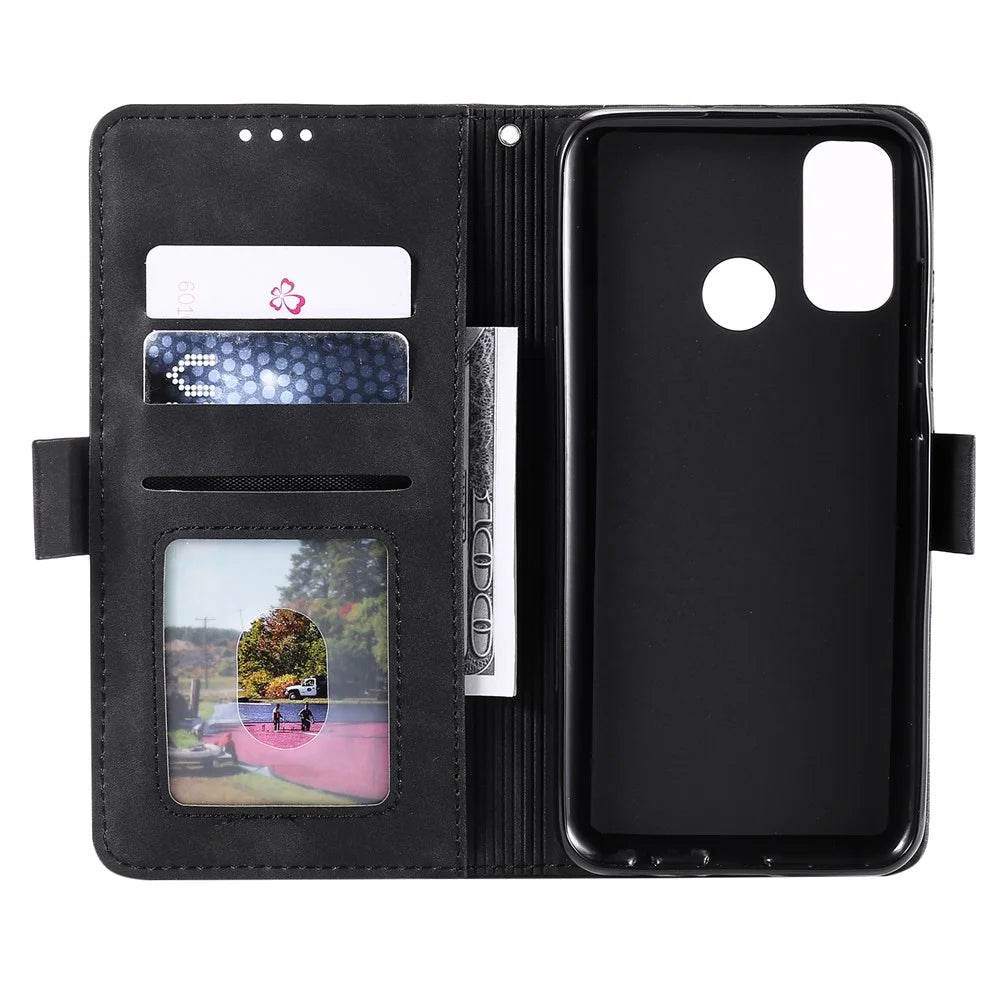 Vintage Splicing Style Cover Stand Leather Flip Shell for Samsung Galaxy A21s - Black - 5