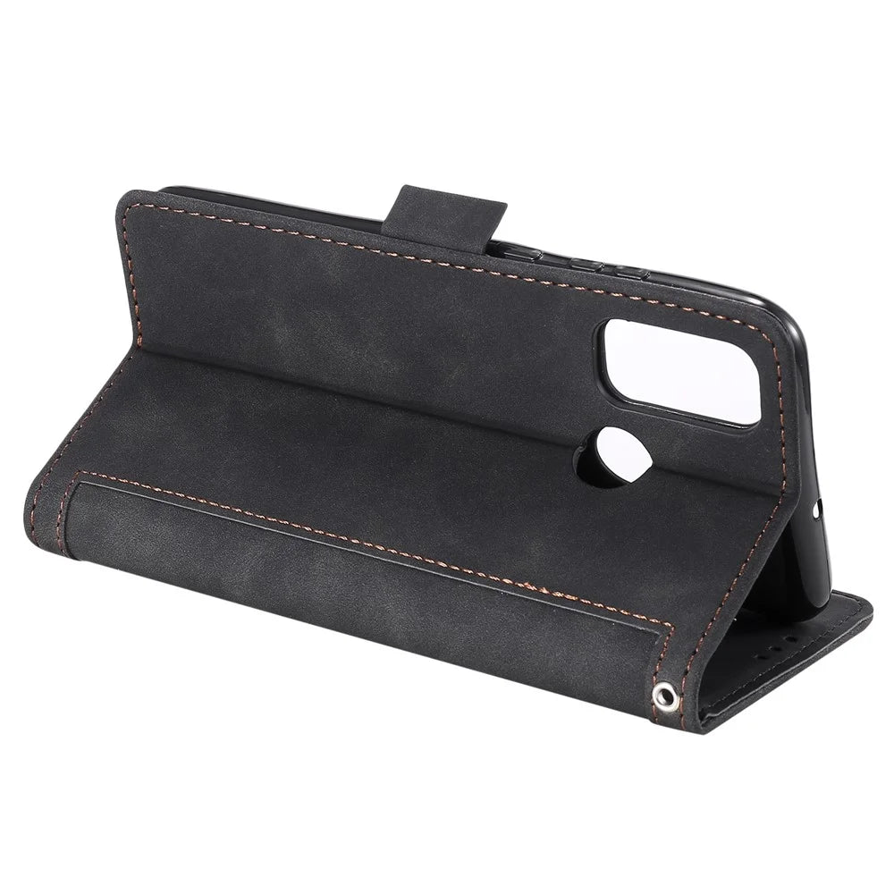 Vintage Splicing Style Cover Stand Leather Flip Shell for Samsung Galaxy A21s - Black - 6
