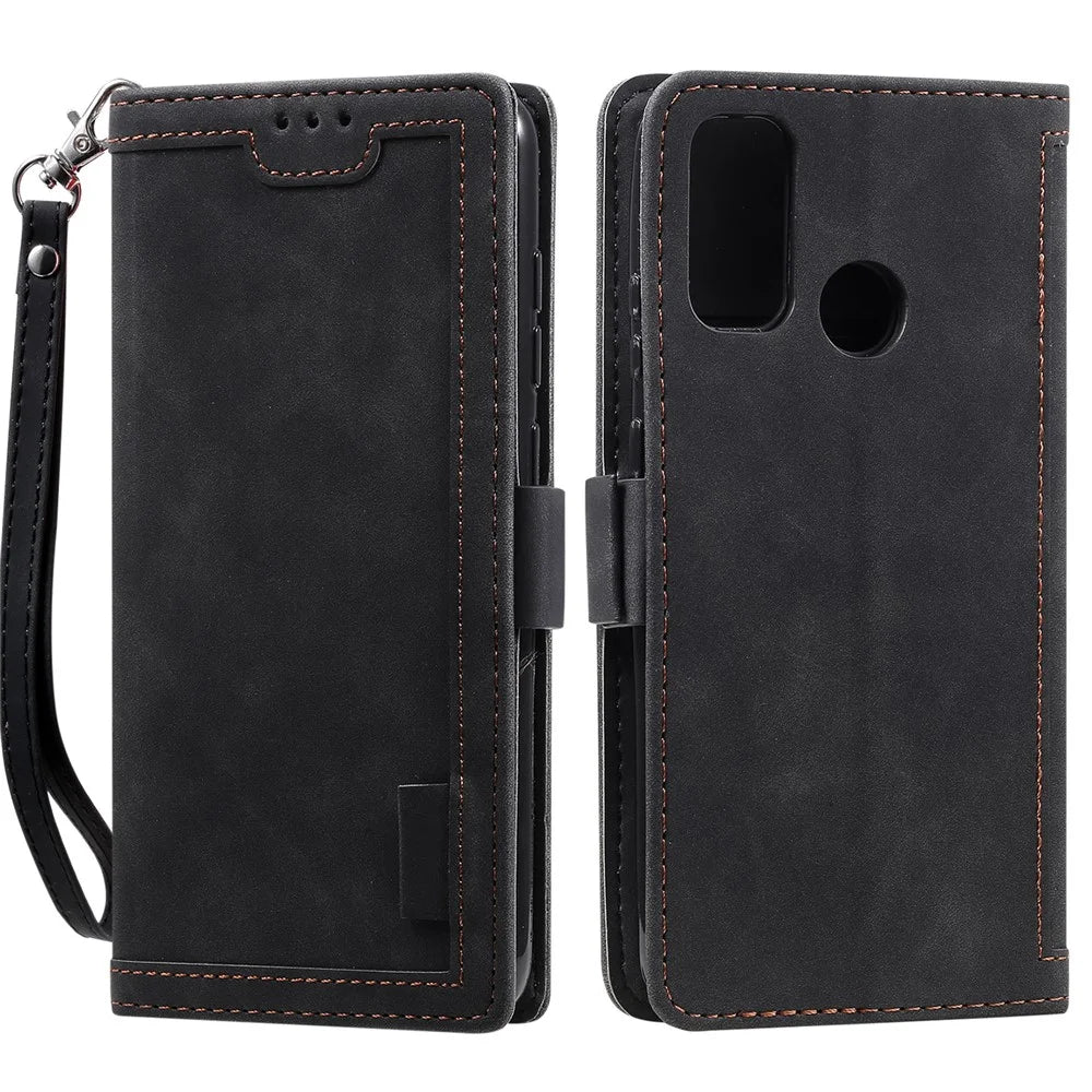 Vintage Splicing Style Cover Stand Leather Flip Shell for Samsung Galaxy A21s - Black - 7