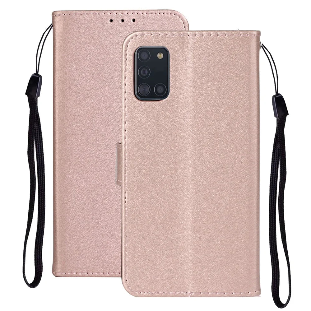 Solid Color Leather Wallet Back Cover for Samsung Galaxy A31 - Rose Gold - 2