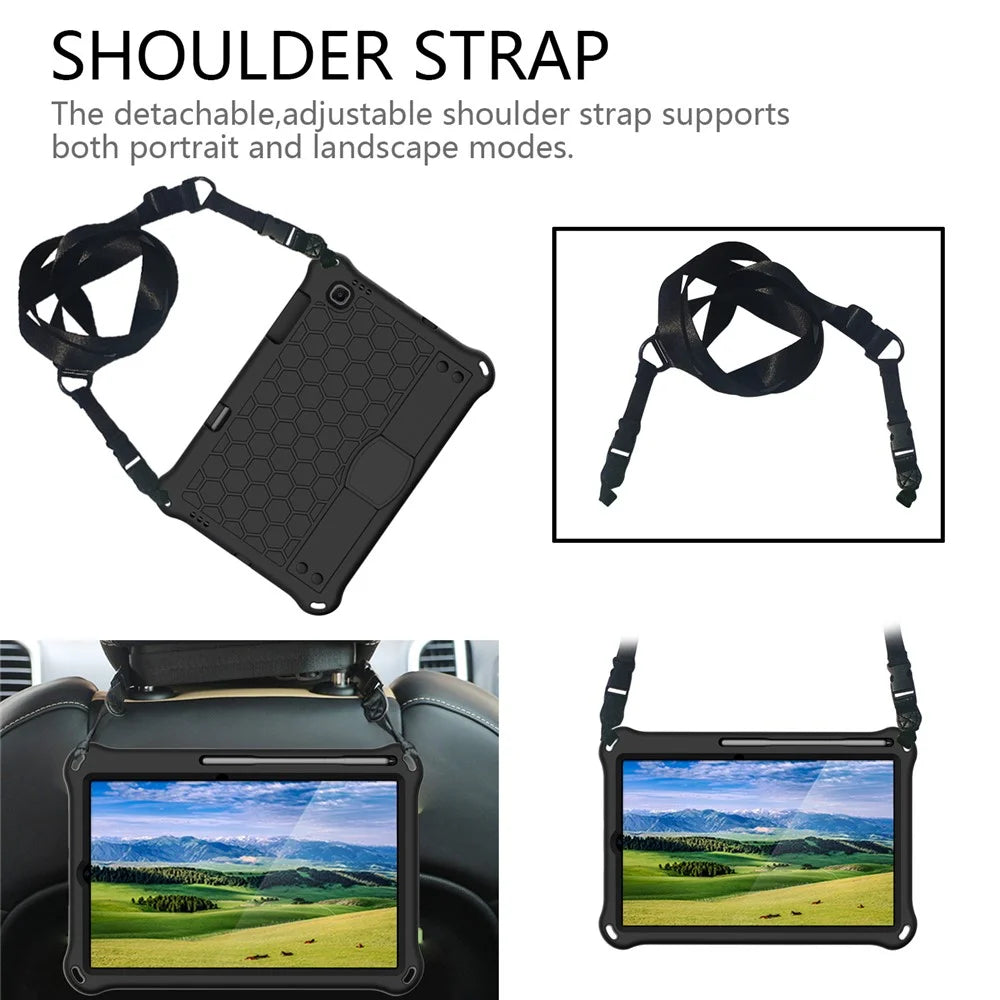 Honeycomb Texture EVA Tablet Combo Case with Shoulder Strap for Samsung Galaxy Tab S6 Lite (2020) P615 P610 / (2022) / (2024) - Black - 2