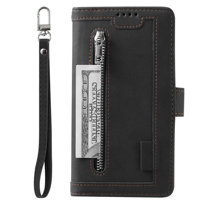 Zipper Pocket 9 Card Slots Leather Wallet Case for Samsung Galaxy A20e - Black - 4