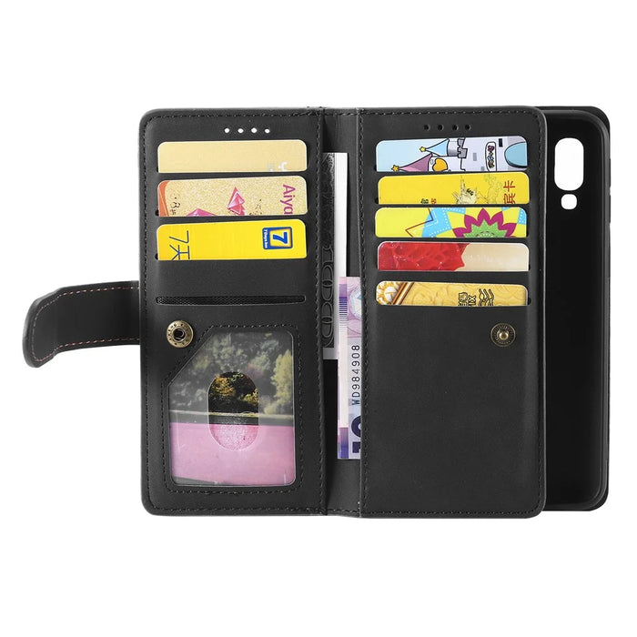 Zipper Pocket 9 Card Slots Leather Wallet Case for Samsung Galaxy A20e - Black - 5
