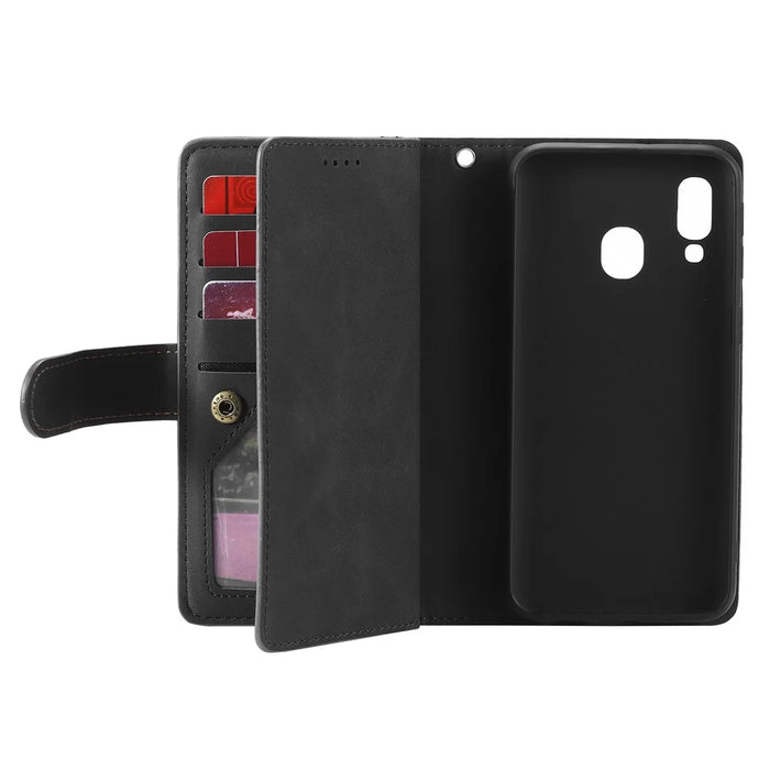 Zipper Pocket 9 Card Slots Leather Wallet Case for Samsung Galaxy A20e - Black - 6