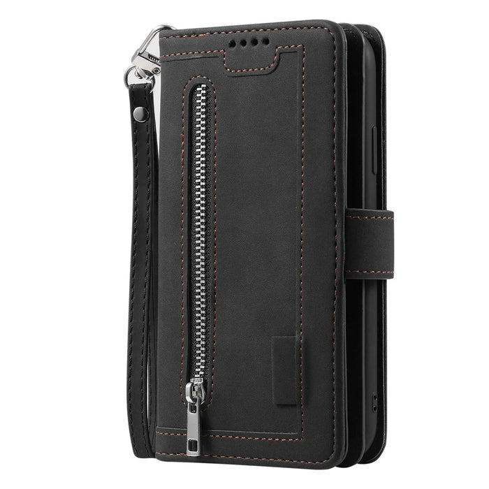 Zipper Pocket 9 Card Slots Leather Wallet Case for Samsung Galaxy A20e - Black - 7
