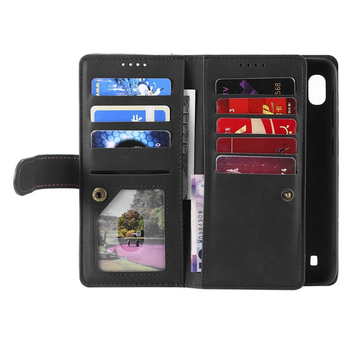 Zipper Pocket 9 Card Slots Leather Wallet Cover for Samsung Galaxy A10 - Black - 5