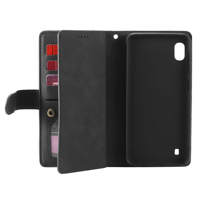 Zipper Pocket 9 Card Slots Leather Wallet Cover for Samsung Galaxy A10 - Black - 6