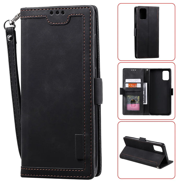Retro Splicing Style Wallet Stand Flip Leather Case for  Samsung Galaxy Note20/Note20 5G - Black - 1