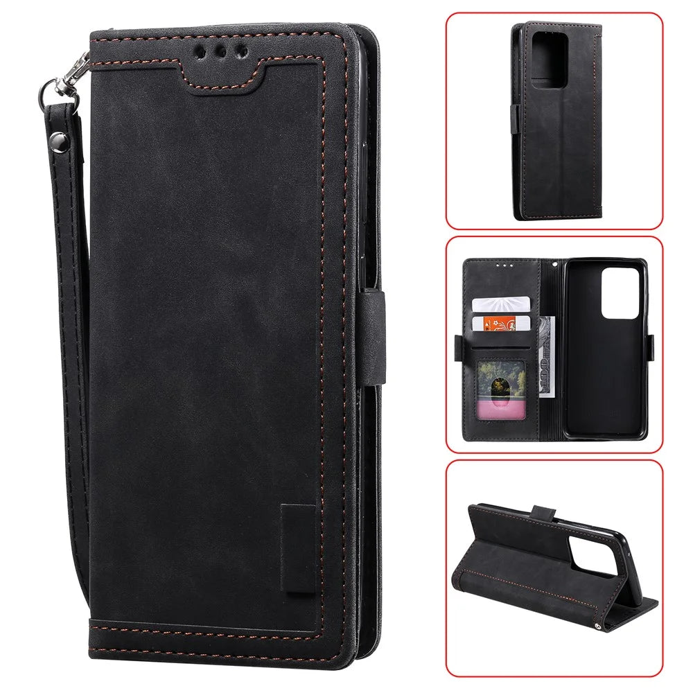 Retro Splicing Style Wallet Stand Flip Leather Case for Samsung Note 20 Ultra / Note 20 Ultra 5G - Black - 1