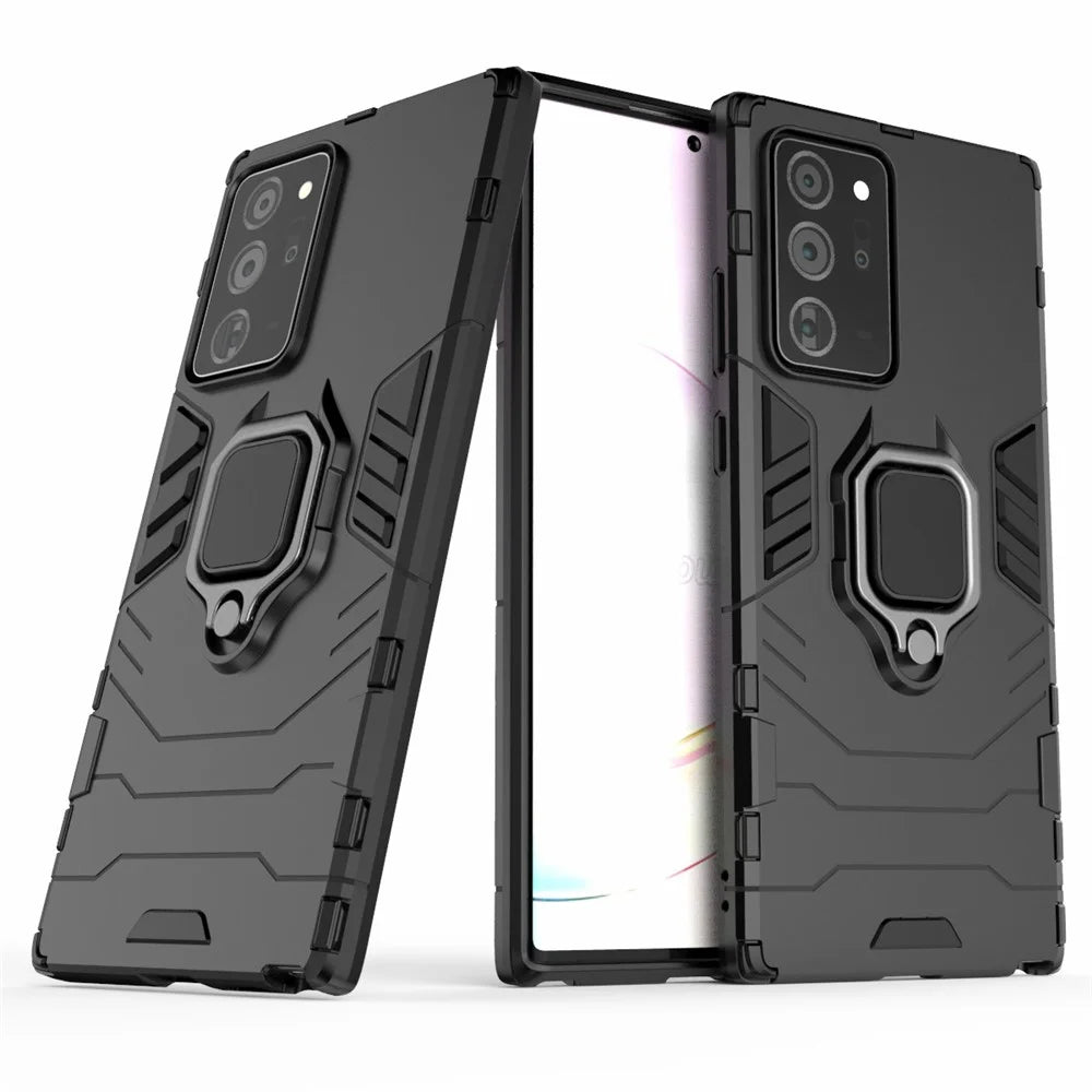 Finger Ring Kickstand Case Built-in Magnetic Metal Sheet PC + TPU Shell for Samsung Galaxy Note20 Ultra/Note20 Ultra 5G- Black - 1