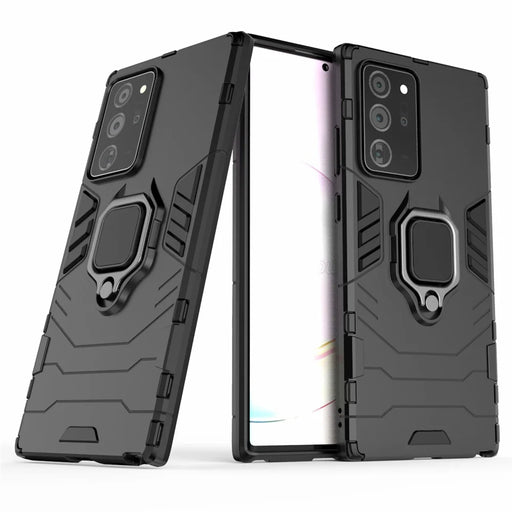 Finger Ring Kickstand Case Built-in Magnetic Metal Sheet PC + TPU Shell for Samsung Galaxy Note20 Ultra/Note20 Ultra 5G- Black - 1