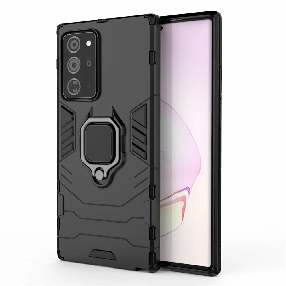 Finger Ring Kickstand Case Built-in Magnetic Metal Sheet PC + TPU Shell for Samsung Galaxy Note20 Ultra/Note20 Ultra 5G- Black - 2