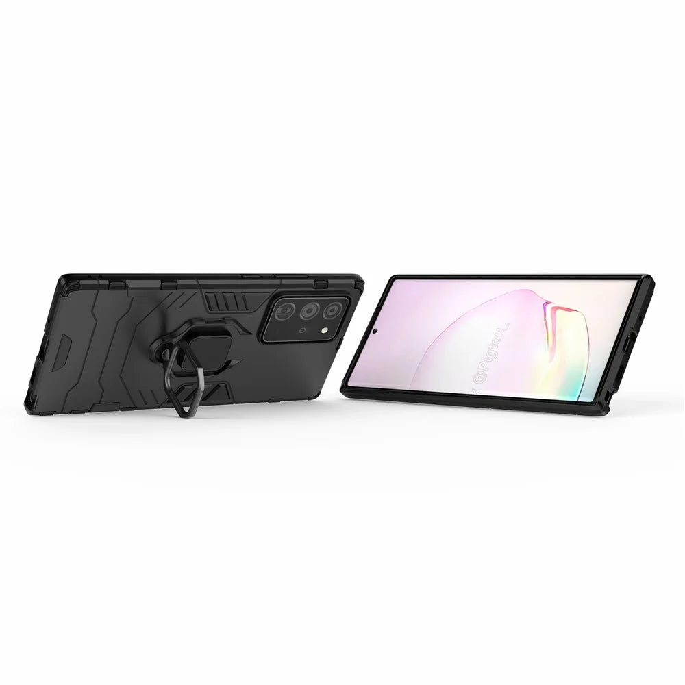 Finger Ring Kickstand Case Built-in Magnetic Metal Sheet PC + TPU Shell for Samsung Galaxy Note20 Ultra/Note20 Ultra 5G- Black - 3