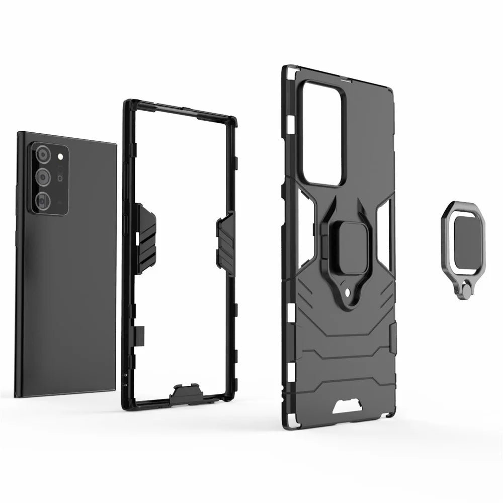 Finger Ring Kickstand Case Built-in Magnetic Metal Sheet PC + TPU Shell for Samsung Galaxy Note20 Ultra/Note20 Ultra 5G- Black - 4