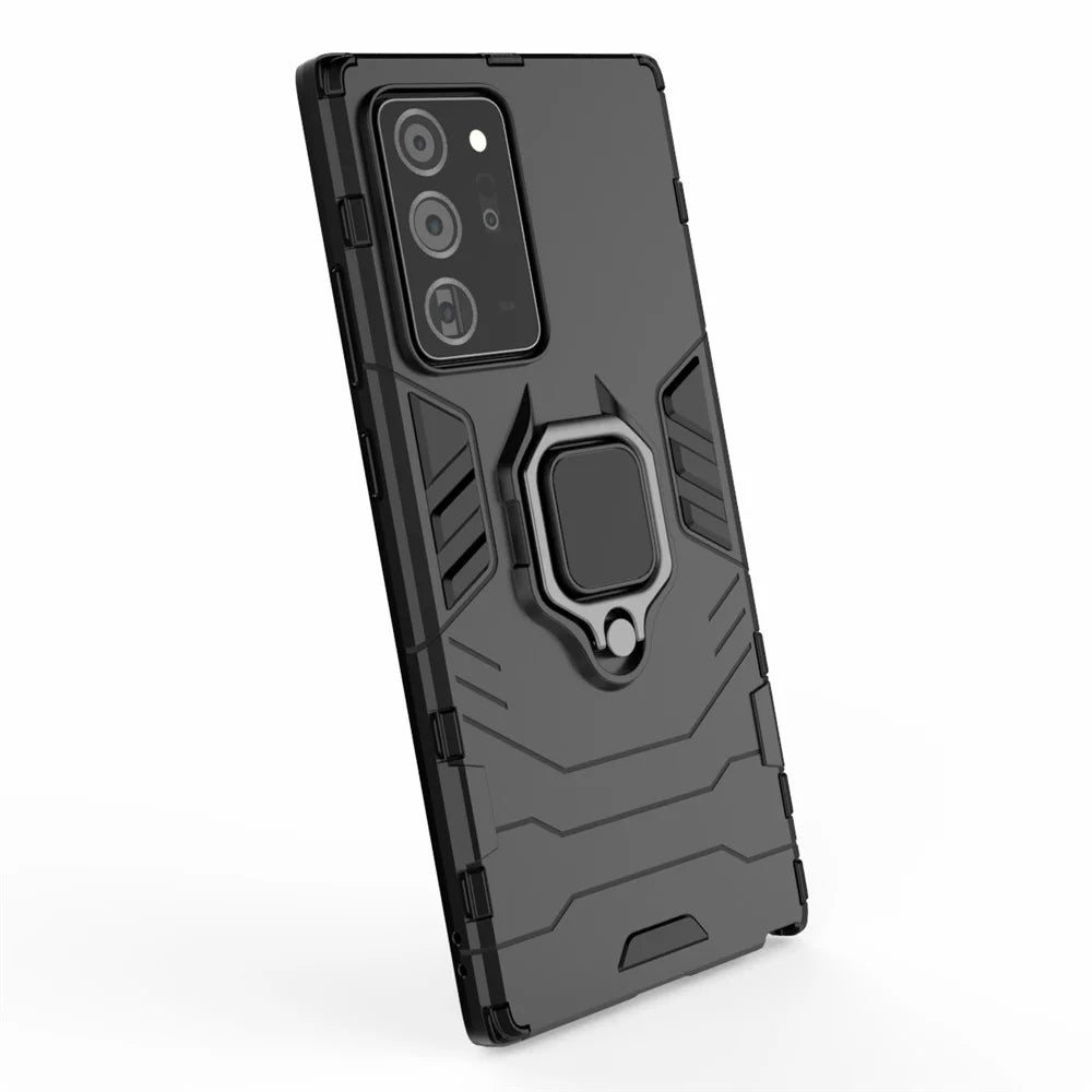 Finger Ring Kickstand Case Built-in Magnetic Metal Sheet PC + TPU Shell for Samsung Galaxy Note20 Ultra/Note20 Ultra 5G- Black - 6