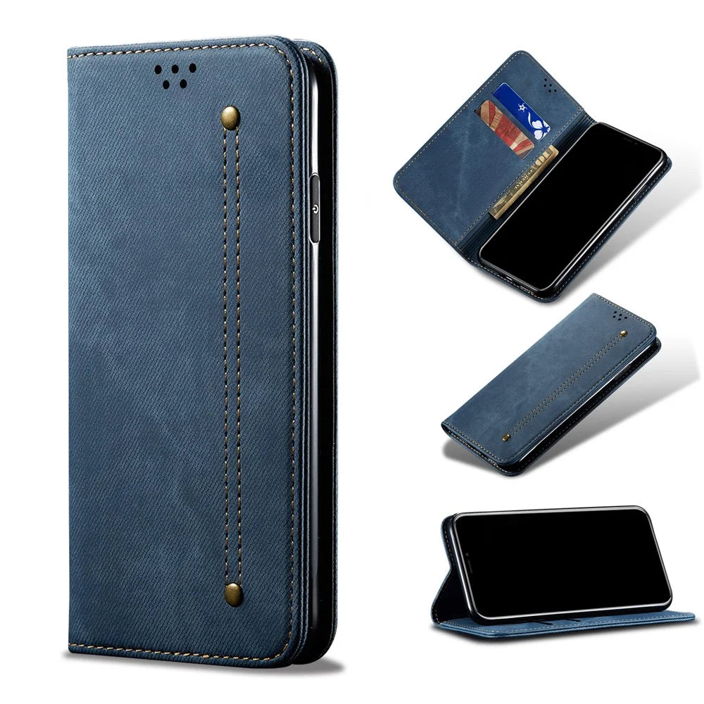 Retro Style Jeans Cloth Leather Shell for Samsung Galaxy A21s - Blue - 1
