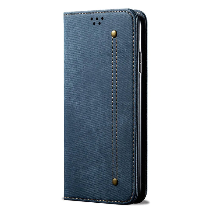 Retro Style Jeans Cloth Leather Shell for Samsung Galaxy A21s - Blue - 3