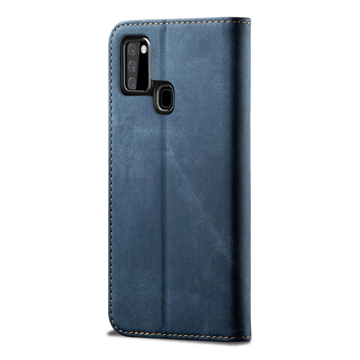 Retro Style Jeans Cloth Leather Shell for Samsung Galaxy A21s - Blue - 4