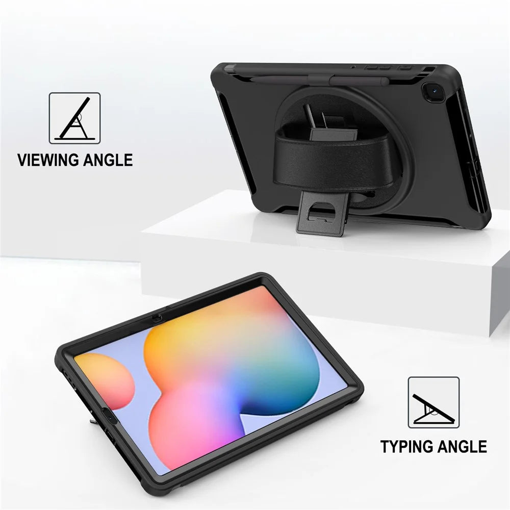 PC + TPU Tablet Cover with Pen Slot and Hand Strap for Samsung Galaxy Tab S6 Lite (2020) P610 / P615 / S6 Lite (2022) / (2024) P620 - Black - 6