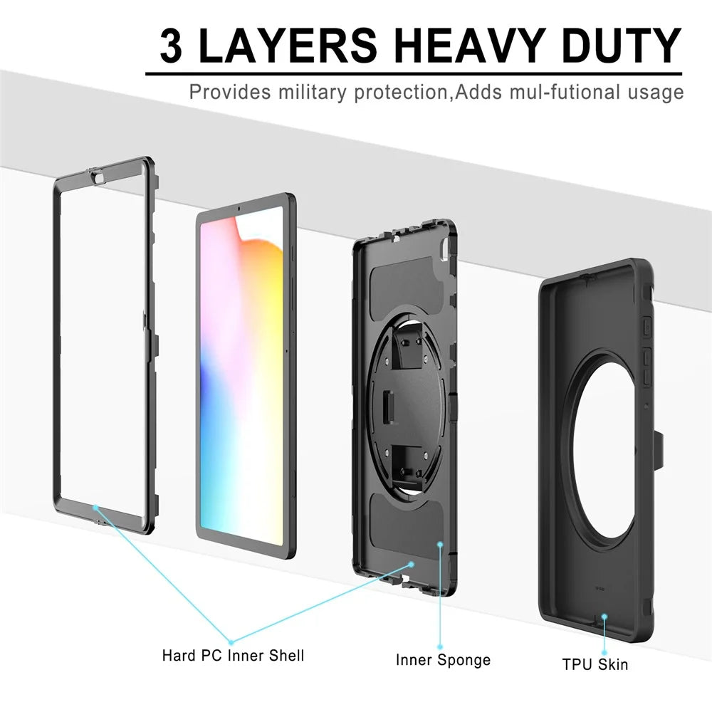 PC + TPU Tablet Cover with Pen Slot and Hand Strap for Samsung Galaxy Tab S6 Lite (2020) P610 / P615 / S6 Lite (2022) / (2024) P620 - Black - 7