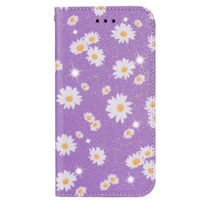 Daisy Pattern Flash Powder Style PU Leather Shell for Samsung Galaxy S20 Plus - Purple - 1
