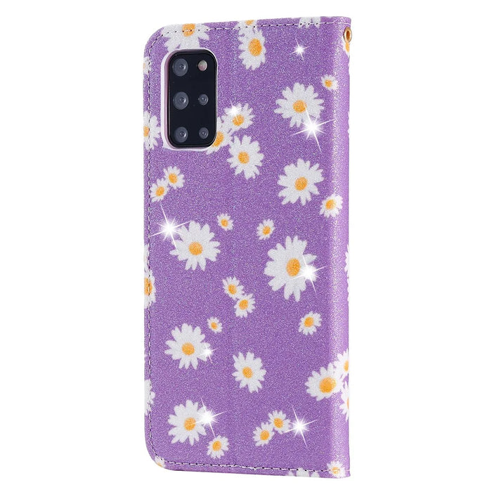 Daisy Pattern Flash Powder Style PU Leather Shell for Samsung Galaxy S20 Plus - Purple - 4