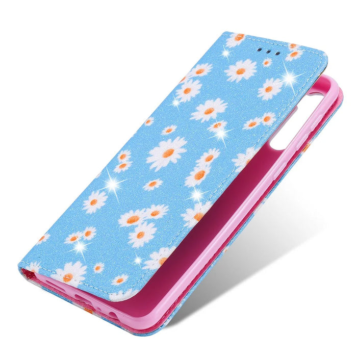 Daisy Style Cover Flash Powder Leather Case for Samsung Galaxy A21 - Blue - 7