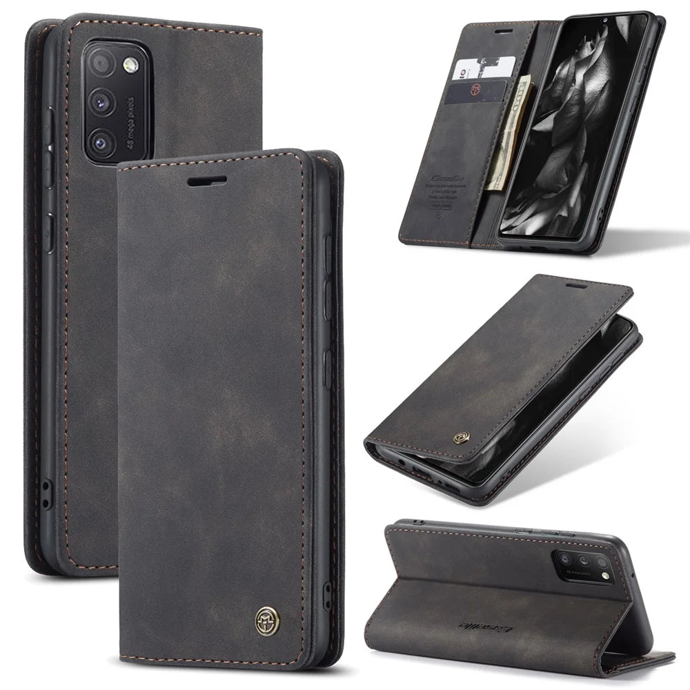 CASEME 013 Series Cover Auto-absorbed Leather Wallet Case for Samsung Galaxy A41 (Global Version) - Black - 1