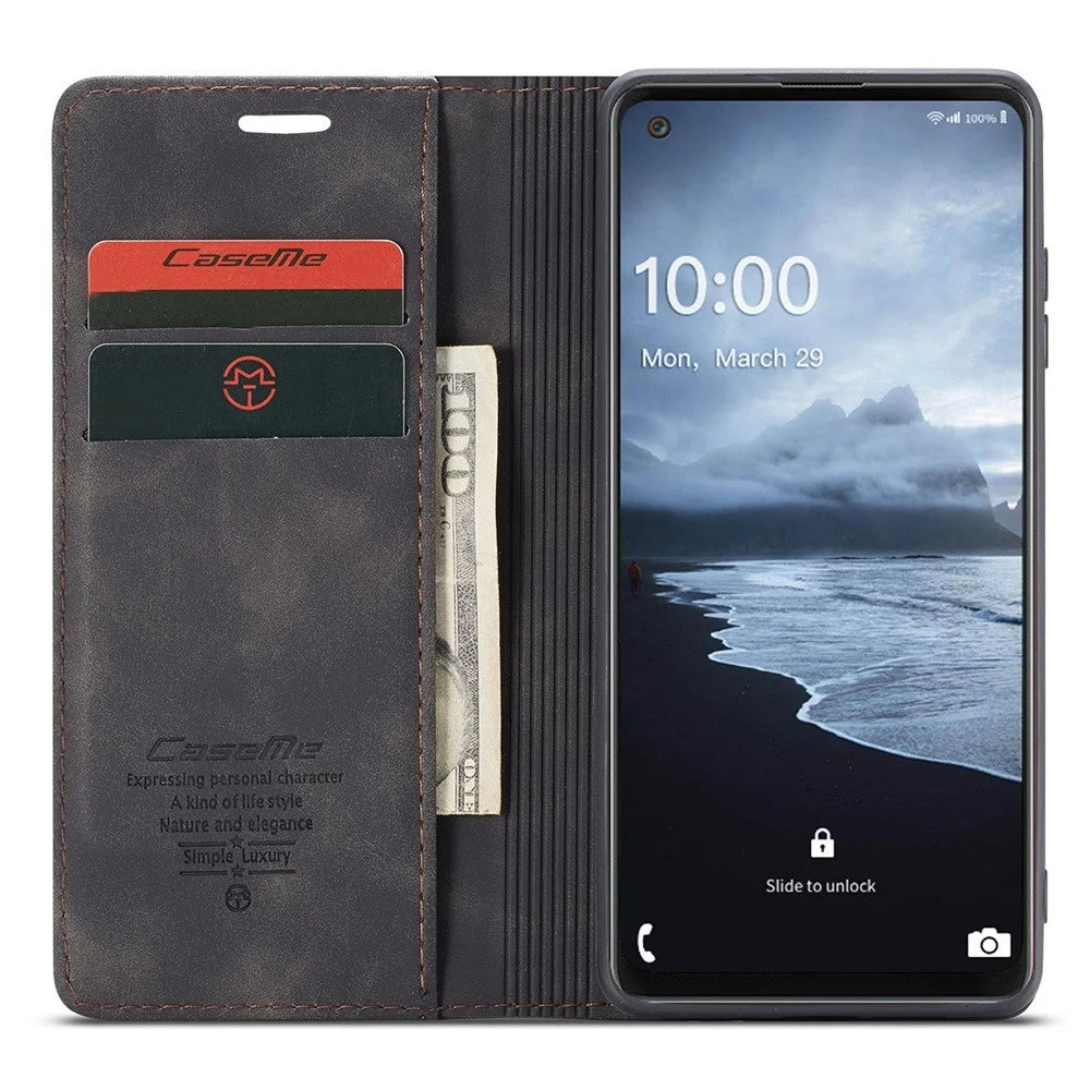 CASEME 013 Series Auto-absorbed Leather Shell Protection Wallet Case for Samsung Galaxy A21s - Black - 2