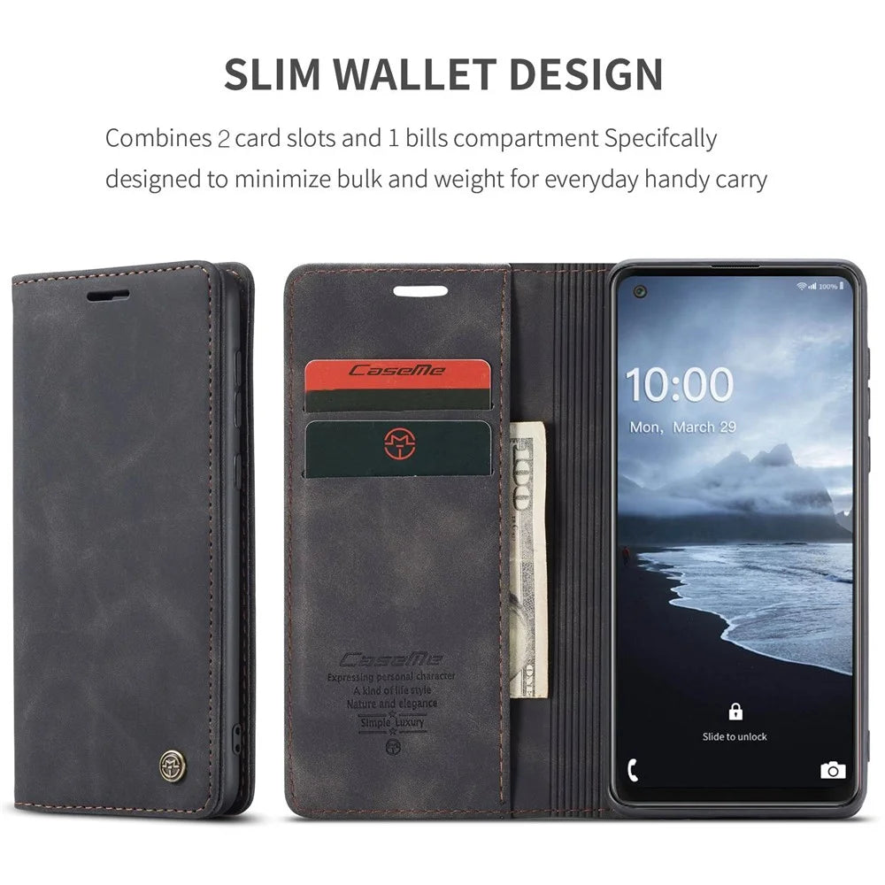 CASEME 013 Series Auto-absorbed Leather Shell Protection Wallet Case for Samsung Galaxy A21s - Black - 4