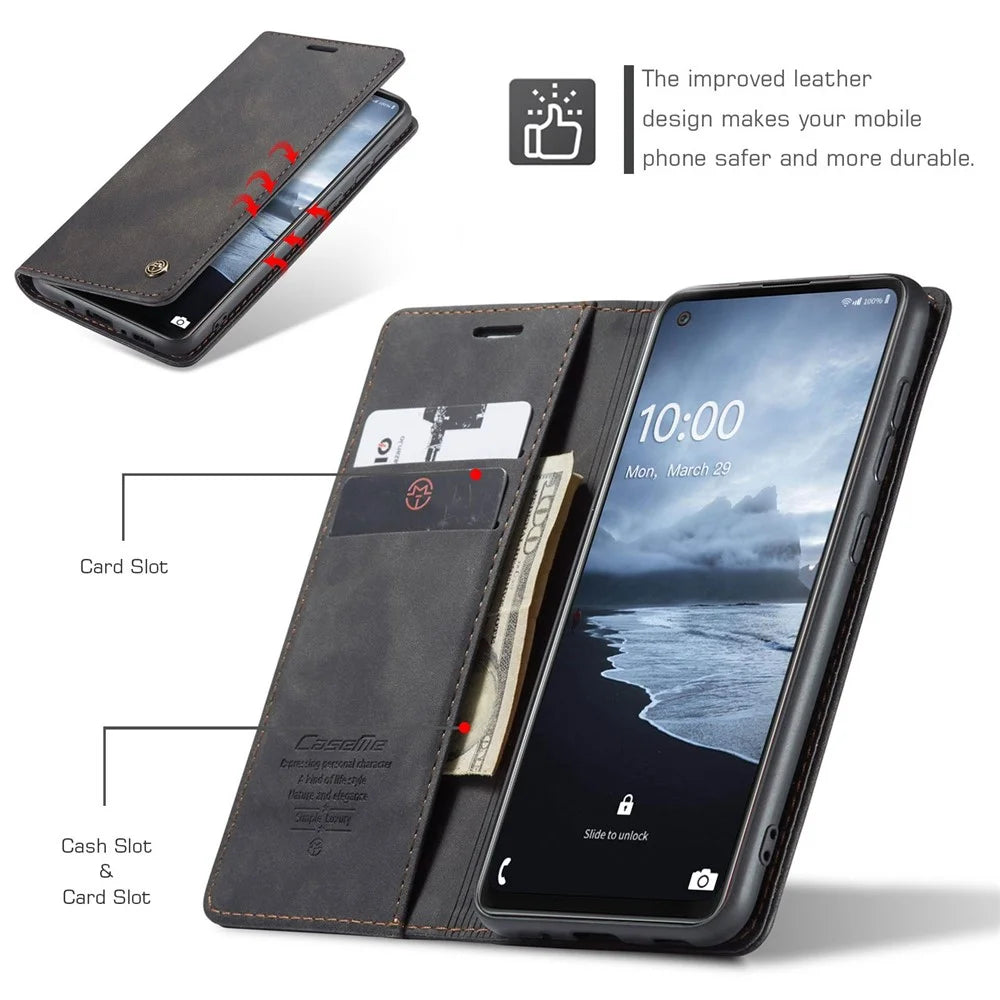CASEME 013 Series Auto-absorbed Leather Shell Protection Wallet Case for Samsung Galaxy A21s - Black - 5