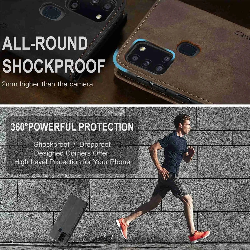 CASEME 013 Series Auto-absorbed Leather Shell Protection Wallet Case for Samsung Galaxy A21s - Black - 7