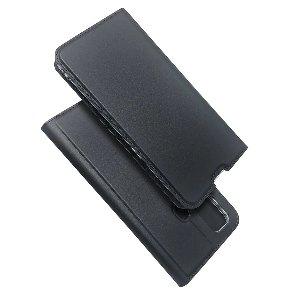 Magnetic Adsorption Stand Leather Card Holder Case for Samsung Galaxy M31 - Black - 1