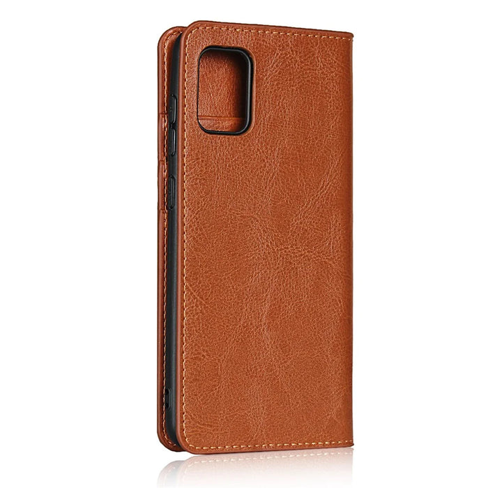 Crazy Horse Wallet Stand Genuine Leather Case for Samsung Galaxy A31 - Brown - 3