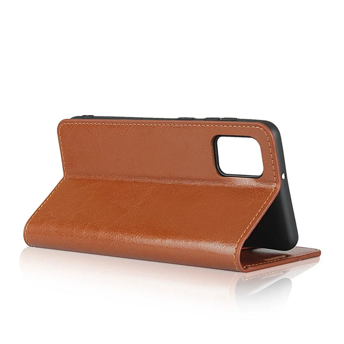 Crazy Horse Wallet Stand Genuine Leather Case for Samsung Galaxy A31 - Brown - 5