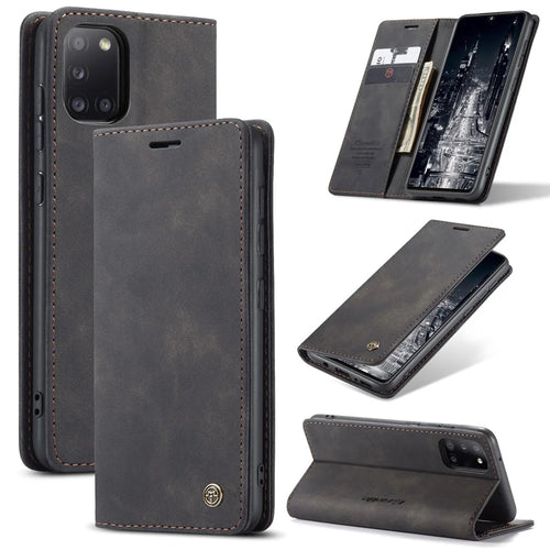 CASEME 013 Series Auto-absorbed Simple Leather Flip Cover for Samsung Galaxy A31 - Black - 1
