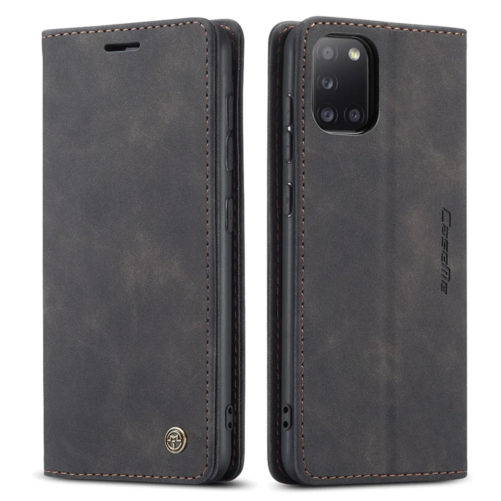 CASEME 013 Series Auto-absorbed Simple Leather Flip Cover for Samsung Galaxy A31 - Black - 2