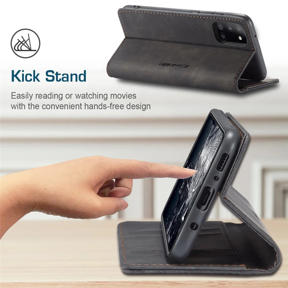CASEME 013 Series Auto-absorbed Simple Leather Flip Cover for Samsung Galaxy A31 - Black - 5
