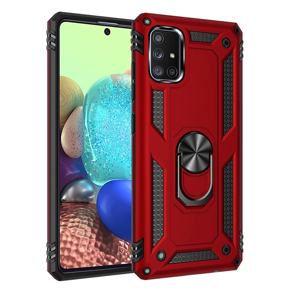 360° Rotatable Ring Kickstand Armor PC+TPU Combo Case for Samsung Galaxy A71 5G SM-A716 - Red - 1
