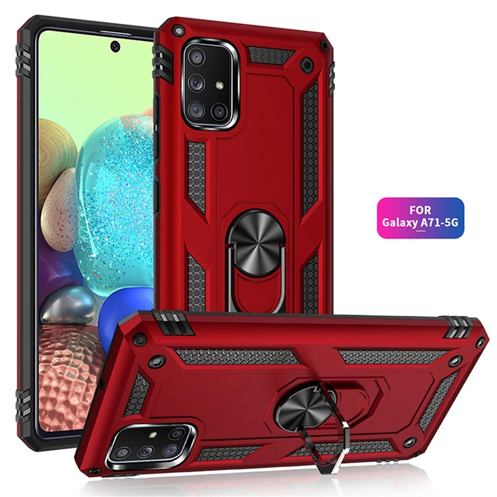 360° Rotatable Ring Kickstand Armor PC+TPU Combo Case for Samsung Galaxy A71 5G SM-A716 - Red - 2