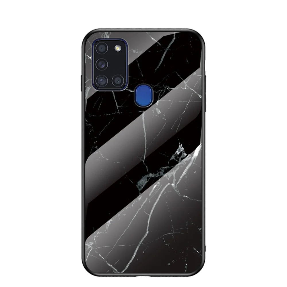 Marble Texture Tempered Glass + PC + TPU Hybrid Case for Samsung Galaxy A21s - Black - 1